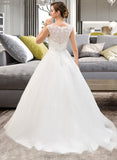 Abby Ball-Gown/Princess Scoop Neck Sweep Train Organza Lace Wedding Dress With Beading Sequins STIP0013751