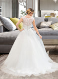 Abby Ball-Gown/Princess Scoop Neck Sweep Train Organza Lace Wedding Dress With Beading Sequins STIP0013751