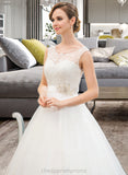 Abby Ball-Gown/Princess Scoop Neck Sweep Train Organza Lace Wedding Dress With Beading Sequins STIP0013751