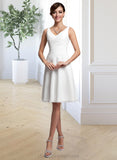 Lisa A-Line V-neck Knee-Length Chiffon Wedding Dress With Ruffle Beading Sequins STIP0013752