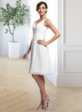 Lisa A-Line V-neck Knee-Length Chiffon Wedding Dress With Ruffle Beading Sequins STIP0013752