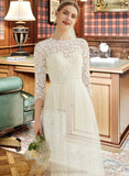 Vanessa A-Line Scoop Neck Sweep Train Tulle Lace Wedding Dress STIP0013753