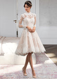 Breanna A-Line Illusion Knee-Length Lace Wedding Dress STIP0013754