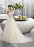 Cameron Ball-Gown/Princess V-neck Court Train Tulle Lace Wedding Dress STIP0013756