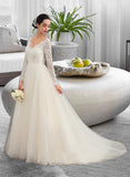 Cameron Ball-Gown/Princess V-neck Court Train Tulle Lace Wedding Dress STIP0013756