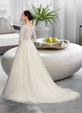 Cameron Ball-Gown/Princess V-neck Court Train Tulle Lace Wedding Dress STIP0013756