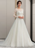 Winnie Ball-Gown/Princess Scoop Neck Sweep Train Tulle Wedding Dress STIP0013759