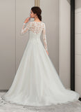 Winnie Ball-Gown/Princess Scoop Neck Sweep Train Tulle Wedding Dress STIP0013759