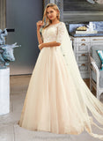 Everleigh Ball-Gown/Princess Scoop Neck Sweep Train Tulle Lace Wedding Dress STIP0013760