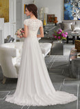 Briley A-Line V-neck Sweep Train Chiffon Wedding Dress With Ruffle STIP0013761