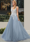 Sophie Ball-Gown/Princess V-neck Floor-Length Tulle Wedding Dress With Lace STIP0013763