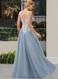 Sophie Ball-Gown/Princess V-neck Floor-Length Tulle Wedding Dress With Lace STIP0013763