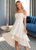 Kyla A-Line Asymmetrical Chiffon Lace Wedding Dress With Beading Sequins STIP0013764