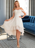 Kyla A-Line Asymmetrical Chiffon Lace Wedding Dress With Beading Sequins STIP0013764