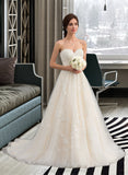 Sibyl Ball-Gown/Princess Sweetheart Court Train Tulle Wedding Dress With Ruffle Beading STIP0013766