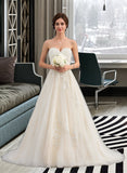 Sibyl Ball-Gown/Princess Sweetheart Court Train Tulle Wedding Dress With Ruffle Beading STIP0013766