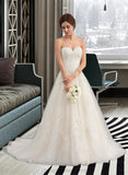 Sibyl Ball-Gown/Princess Sweetheart Court Train Tulle Wedding Dress With Ruffle Beading STIP0013766