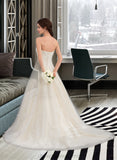 Sibyl Ball-Gown/Princess Sweetheart Court Train Tulle Wedding Dress With Ruffle Beading STIP0013766