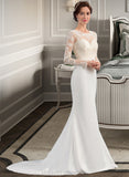 Maddison Trumpet/Mermaid Illusion Sweep Train Stretch Crepe Wedding Dress STIP0013767