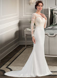 Maddison Trumpet/Mermaid Illusion Sweep Train Stretch Crepe Wedding Dress STIP0013767