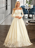 Paloma Ball-Gown/Princess Sweep Train Satin Wedding Dress With Beading Sequins STIP0013768