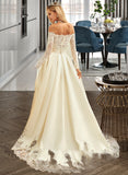 Paloma Ball-Gown/Princess Sweep Train Satin Wedding Dress With Beading Sequins STIP0013768