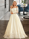 Paloma Ball-Gown/Princess Sweep Train Satin Wedding Dress With Beading Sequins STIP0013768