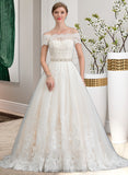 Anna Ball-Gown/Princess Court Train Tulle Wedding Dress With Beading Sequins STIP0013770