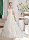 Anna Ball-Gown/Princess Court Train Tulle Wedding Dress With Beading Sequins STIP0013770