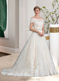 Anna Ball-Gown/Princess Court Train Tulle Wedding Dress With Beading Sequins STIP0013770