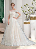 Anna Ball-Gown/Princess Court Train Tulle Wedding Dress With Beading Sequins STIP0013770