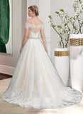 Anna Ball-Gown/Princess Court Train Tulle Wedding Dress With Beading Sequins STIP0013770