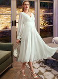 Campbell A-Line V-neck Tea-Length Wedding Dress STIP0013772