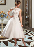 Grace Ball-Gown/Princess Scoop Neck Tea-Length Tulle Lace Wedding Dress With Beading Sequins STIP0013773