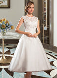 Grace Ball-Gown/Princess Scoop Neck Tea-Length Tulle Lace Wedding Dress With Beading Sequins STIP0013773