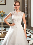 Grace Ball-Gown/Princess Scoop Neck Tea-Length Tulle Lace Wedding Dress With Beading Sequins STIP0013773