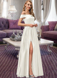 Saniyah Ball-Gown/Princess Off-the-Shoulder Floor-Length Satin Wedding Dress With Split Front Pockets STIP0013774