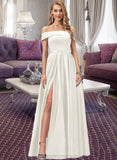 Saniyah Ball-Gown/Princess Off-the-Shoulder Floor-Length Satin Wedding Dress With Split Front Pockets STIP0013774