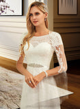 Eden A-Line Scoop Neck Floor-Length Chiffon Lace Wedding Dress With Sequins STIP0013775