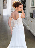 Esme A-Line V-neck Court Train Chiffon Wedding Dress With Lace Beading Sequins STIP0013776