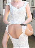 Esme A-Line V-neck Court Train Chiffon Wedding Dress With Lace Beading Sequins STIP0013776