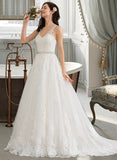 Aliza Ball-Gown/Princess V-neck Court Train Tulle Wedding Dress With Beading Sequins STIP0013779