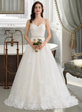 Aliza Ball-Gown/Princess V-neck Court Train Tulle Wedding Dress With Beading Sequins STIP0013779