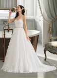 Aliza Ball-Gown/Princess V-neck Court Train Tulle Wedding Dress With Beading Sequins STIP0013779