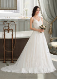 Aliza Ball-Gown/Princess V-neck Court Train Tulle Wedding Dress With Beading Sequins STIP0013779