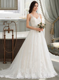 Aliza Ball-Gown/Princess V-neck Court Train Tulle Wedding Dress With Beading Sequins STIP0013779