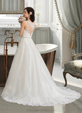 Aliza Ball-Gown/Princess V-neck Court Train Tulle Wedding Dress With Beading Sequins STIP0013779