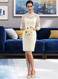 Kaiya Sheath/Column High Neck Knee-Length Lace Wedding Dress STIP0013781