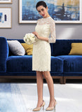 Kaiya Sheath/Column High Neck Knee-Length Lace Wedding Dress STIP0013781