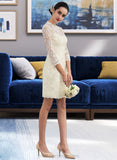 Kaiya Sheath/Column High Neck Knee-Length Lace Wedding Dress STIP0013781